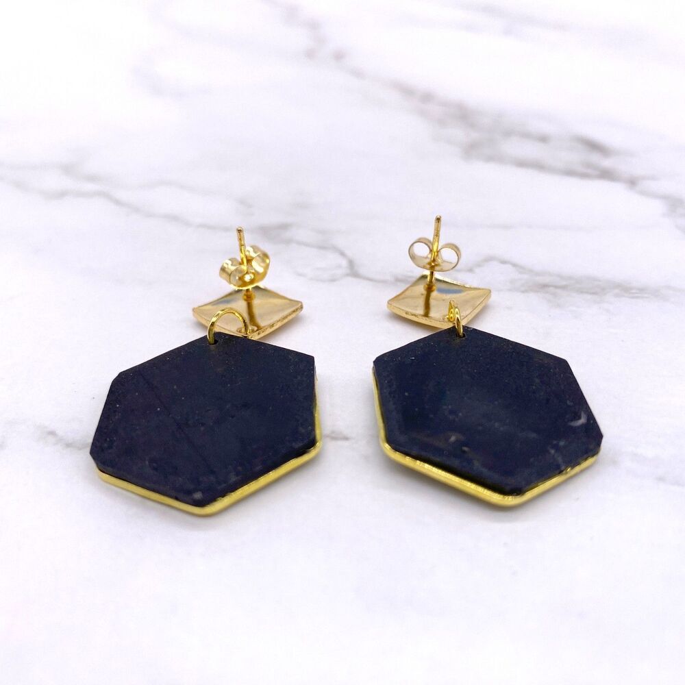 Black Holographic Celestial Crescent Moon Dangle Stud Earrings - Picture 15 of 15